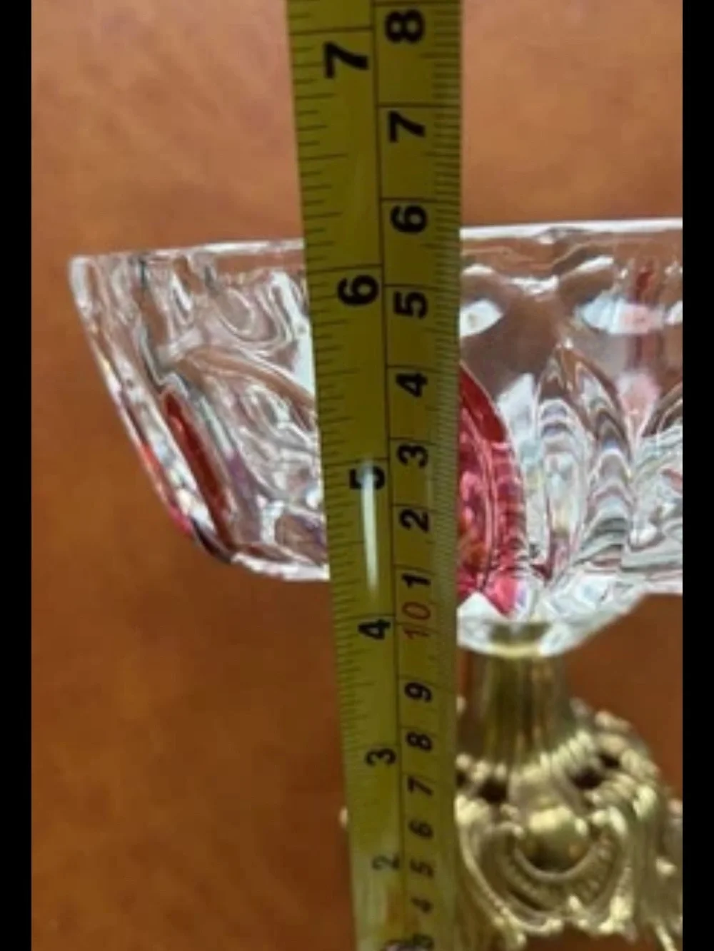 Pedestal Compote Bowl Nuts Cut Crystal Ruby Flash Brass Base Ornate Regency L&L